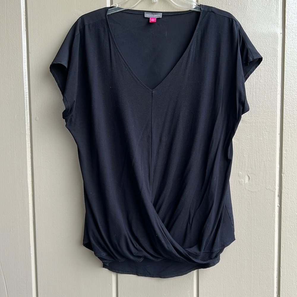 Vince Camuto Black V-Neck Draped Front Top